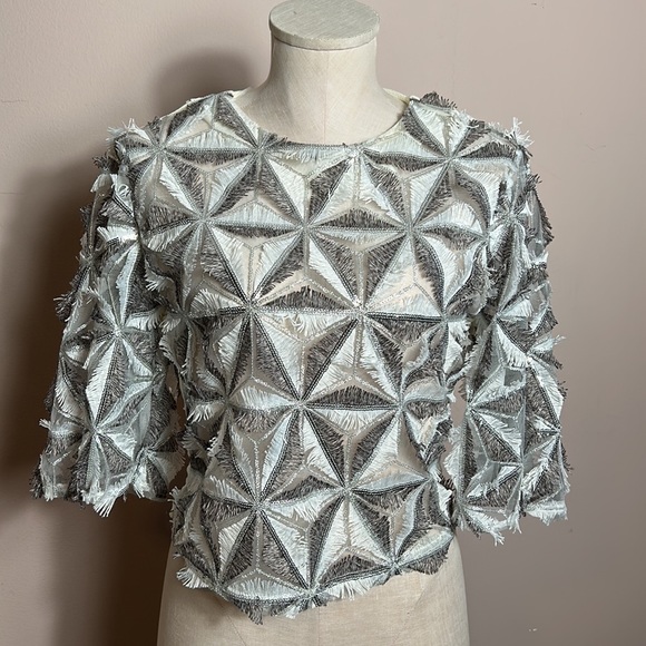 Garcia Women’s Silver Sequin beaded pinwheel motifs crop top size S - Picture 8 of 14